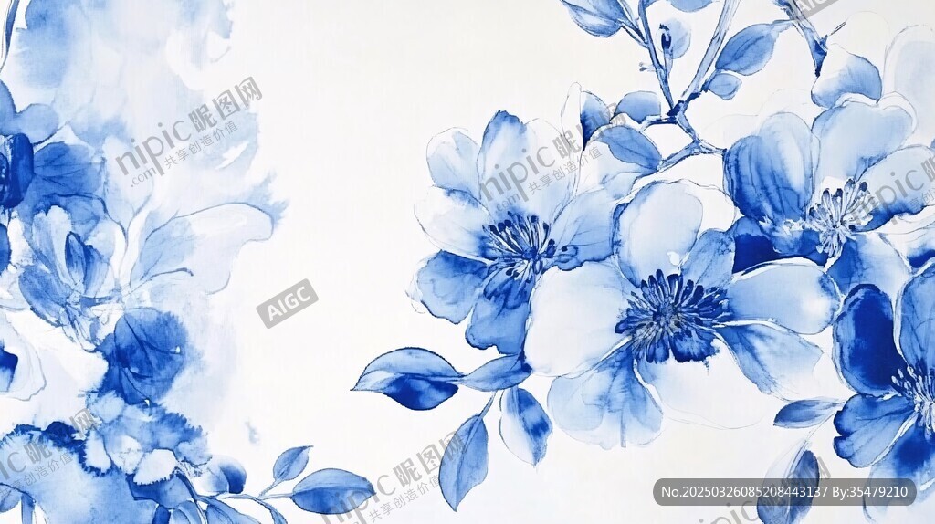 藍白花卉圖案 清新雅致