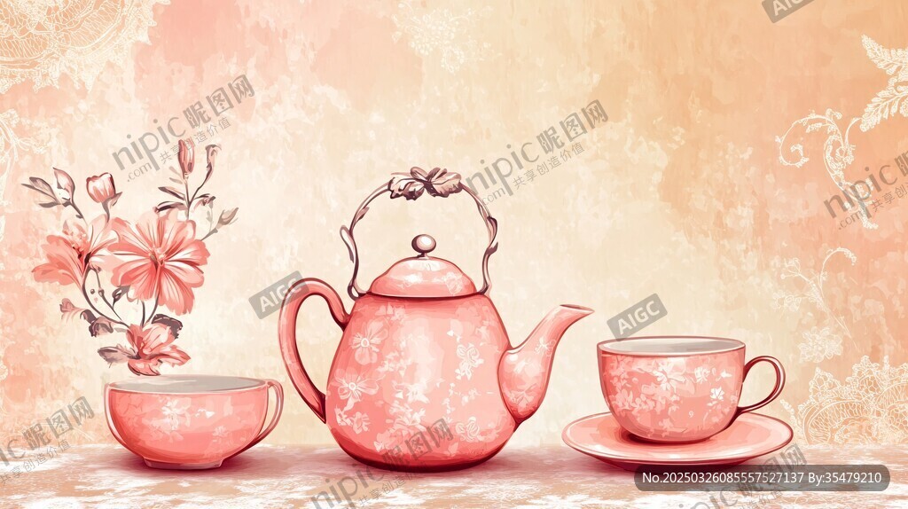 粉色系優(yōu)雅茶具花卉組合