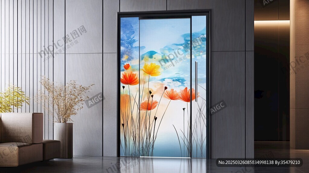 藝術(shù)花卉玻璃門(mén)裝飾場(chǎng)景