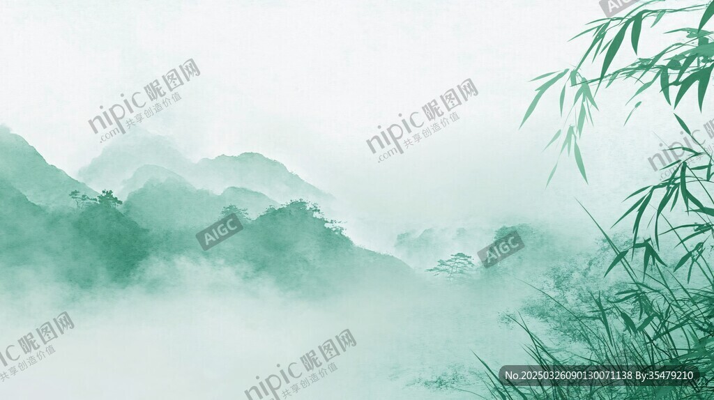 水墨山水間的竹林景致