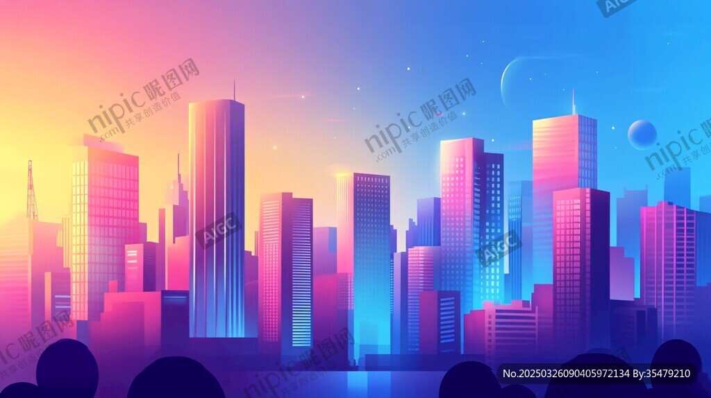 夢(mèng)幻都市天際線夜景圖