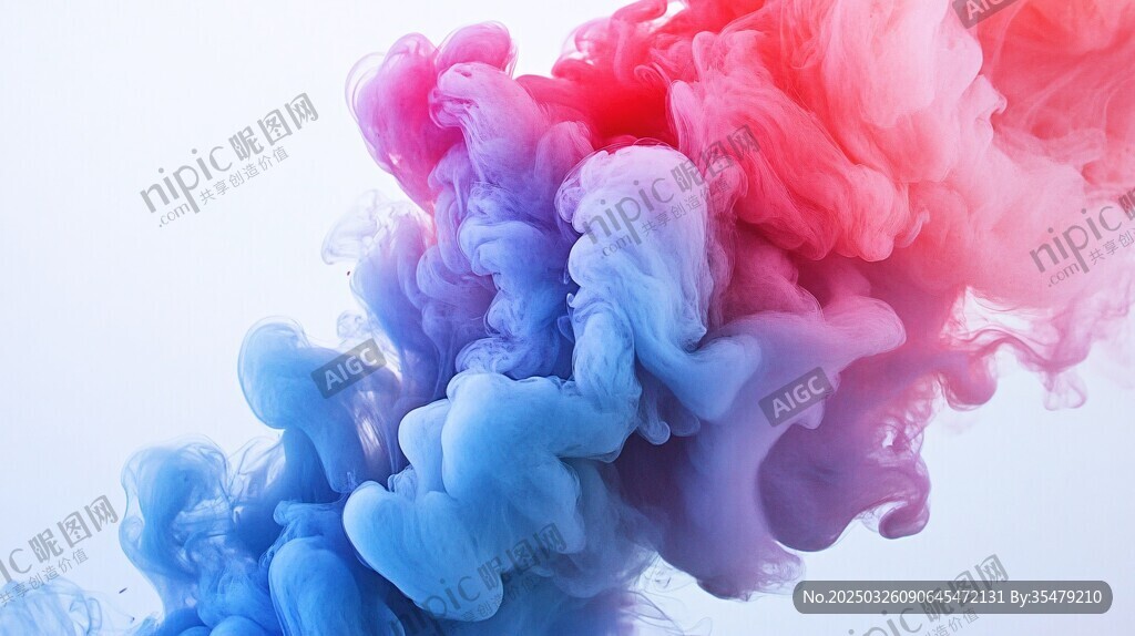色彩交融的夢幻水墨煙霧