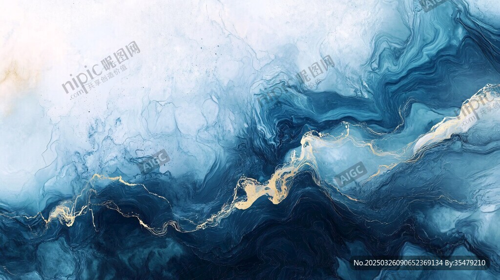 夢幻藍金流體藝術紋理