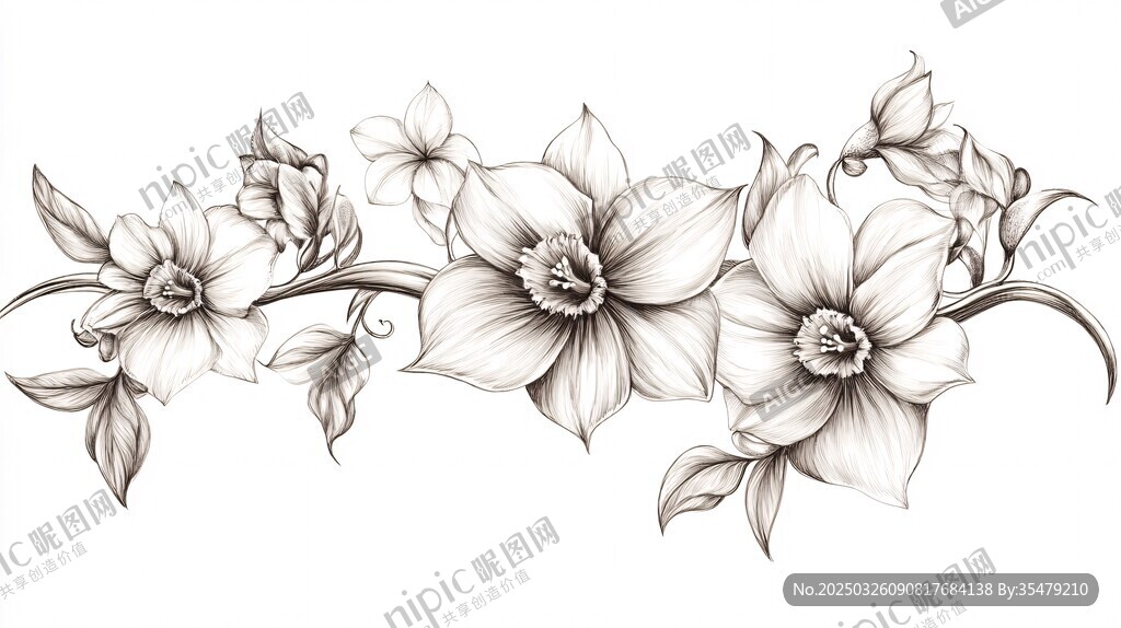花卉線條插畫 優雅花卉圖案