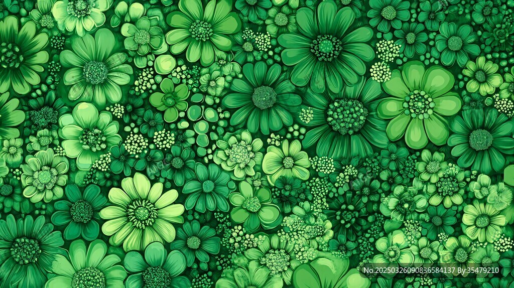 翠綠繁花無縫背景圖案
