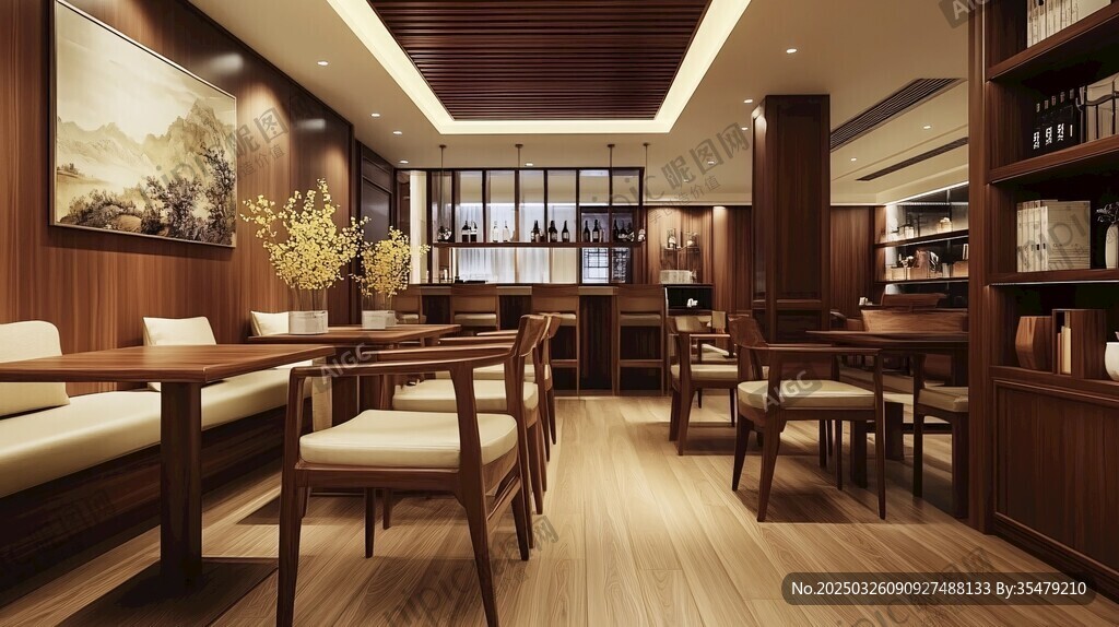 中式雅致餐廳室內溫馨場景