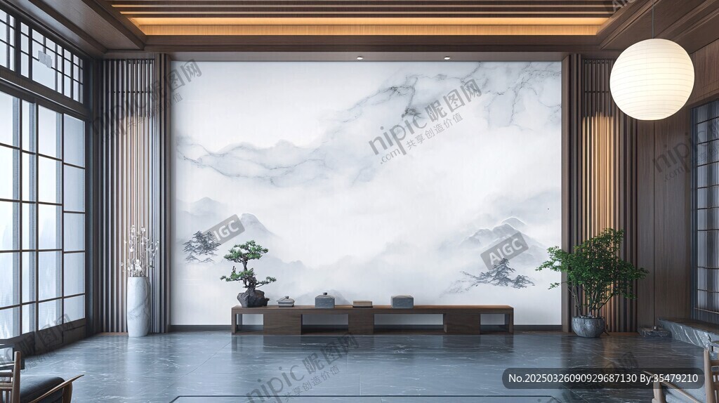 中式客廳水墨山水背景墻