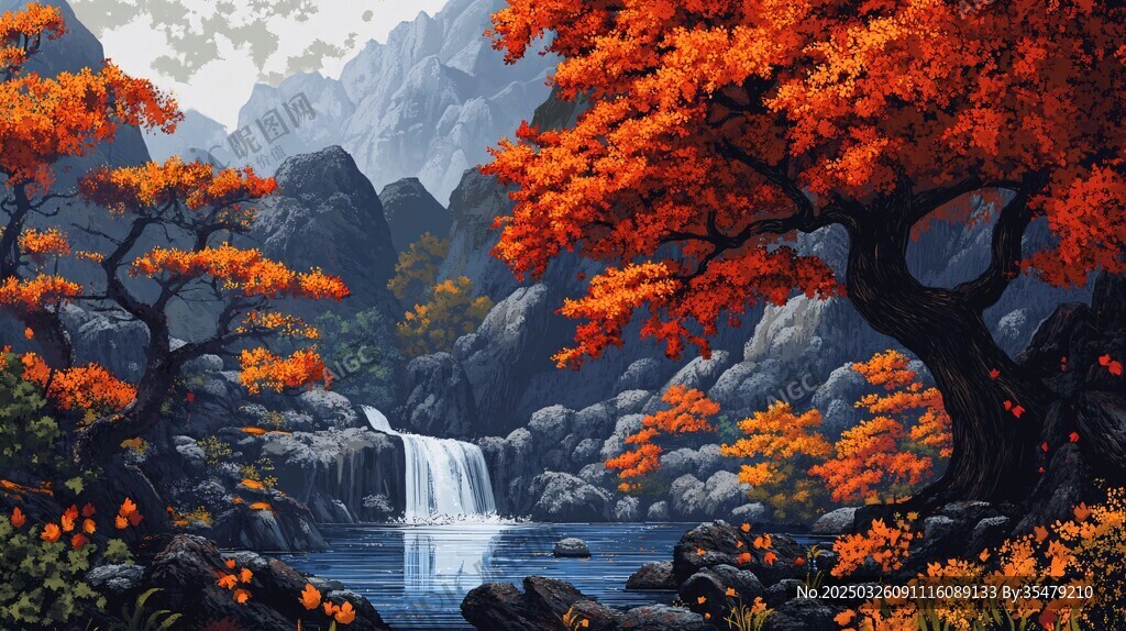 秋日山水間的絢爛景致