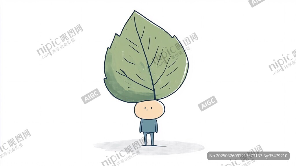 頭頂綠葉的可愛小人形象
