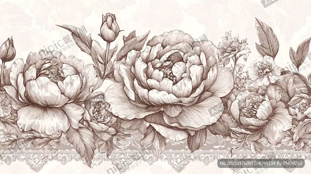 復(fù)古花卉蕾絲邊框插畫
