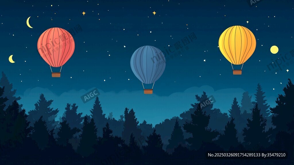 夜空中的夢幻熱氣球之旅