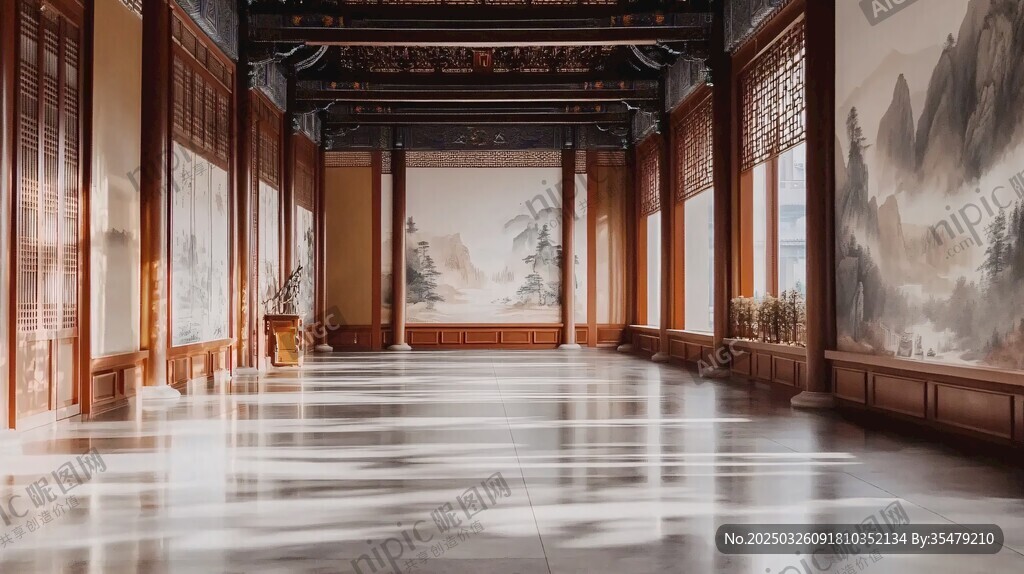 中式古風廳堂室內美景