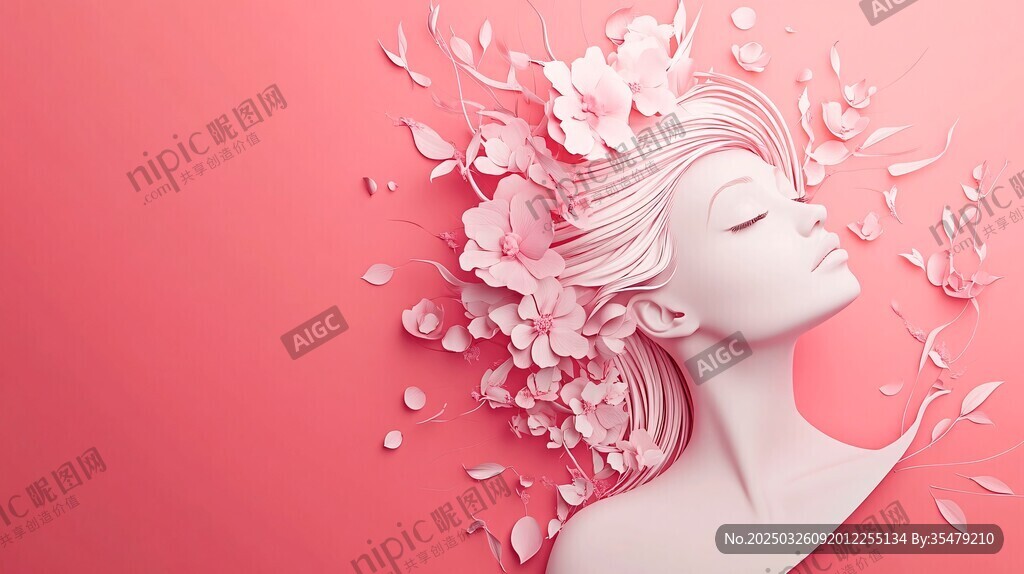 夢幻紙藝少女與粉色繁花
