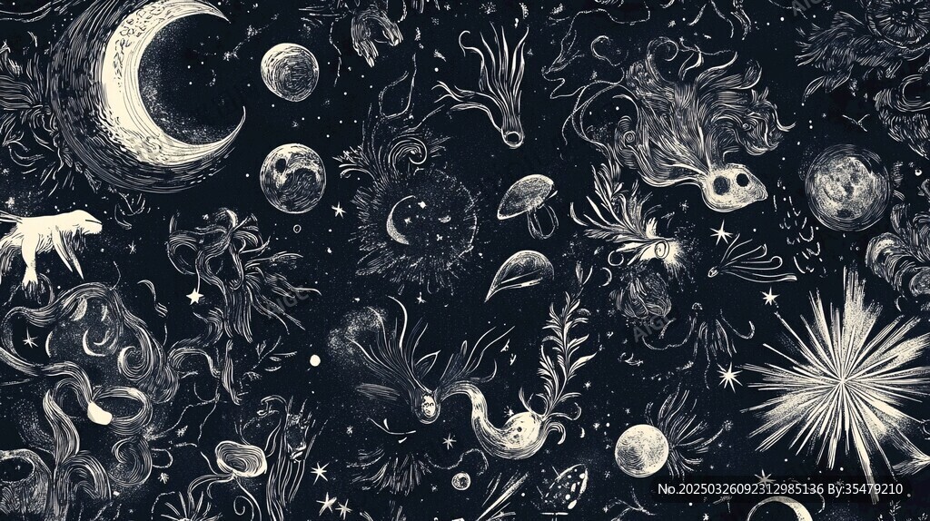 夢幻星空奇幻元素插畫