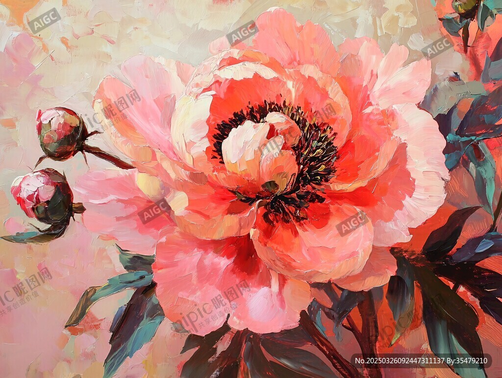 艷麗綻放的粉色芍藥花
