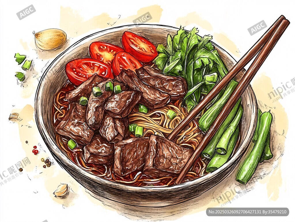 牛肉湯面插畫 美味誘人