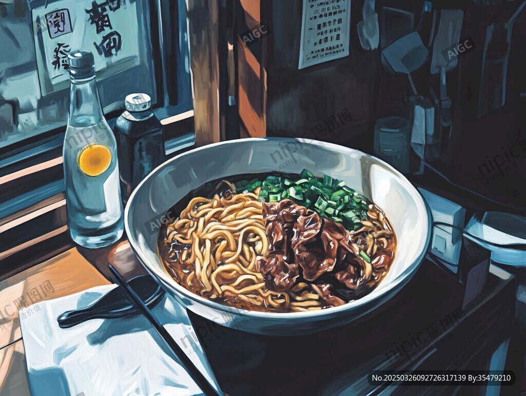 日式拉面置于窗邊溫馨場景