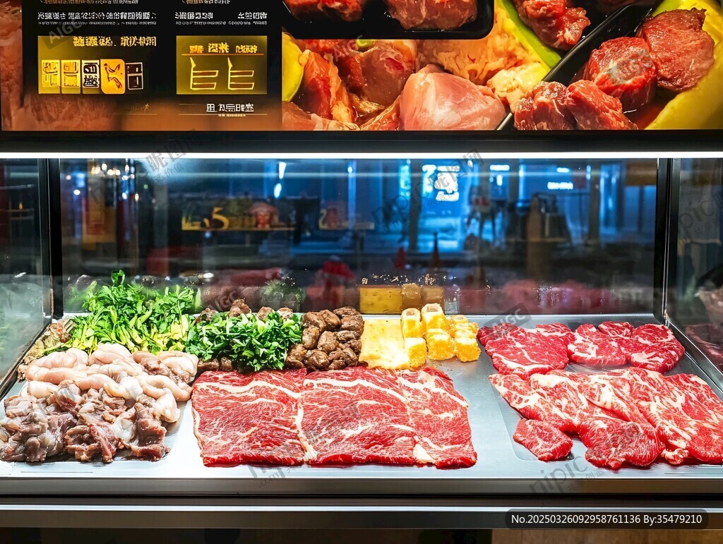 新鮮肉類與蔬菜陳列展示