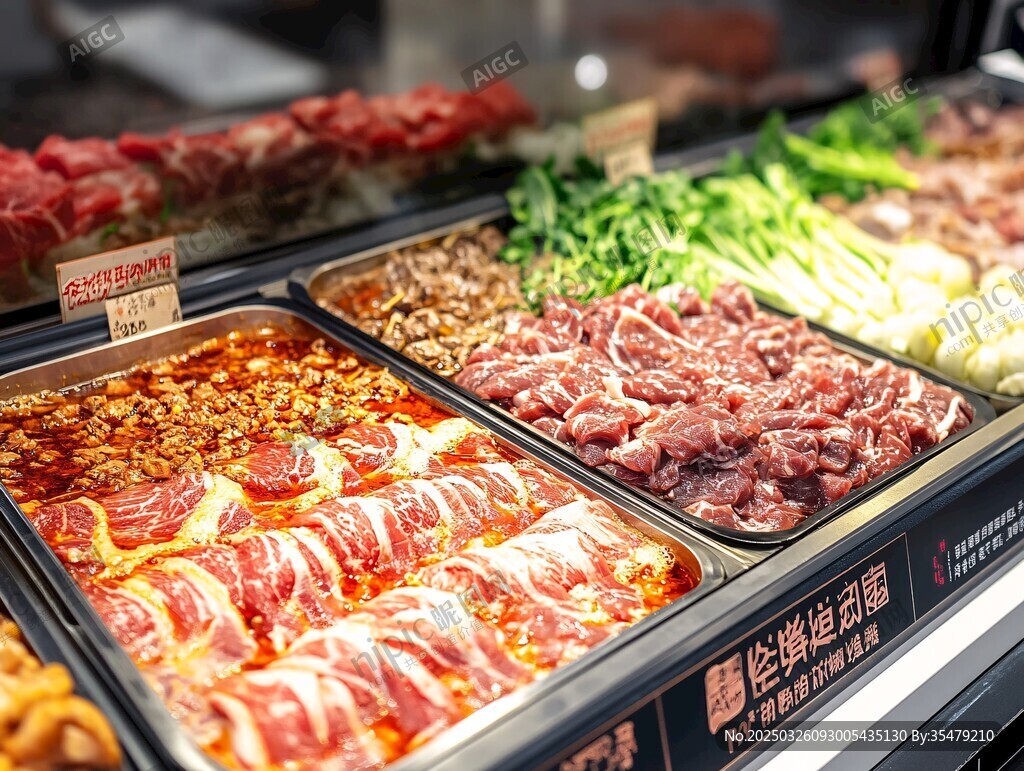 豐富多樣的火鍋食材陳列