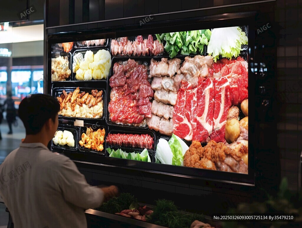 男子選購多樣肉類食材