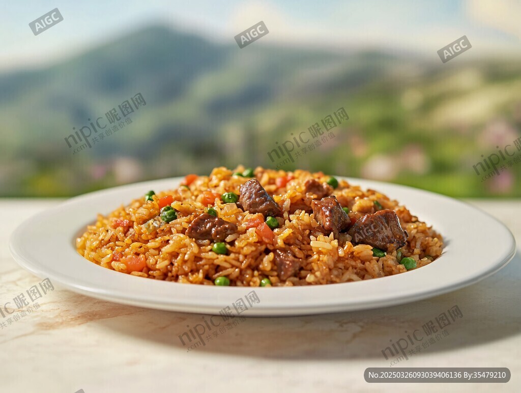 美味牛肉炒飯擺于盤上