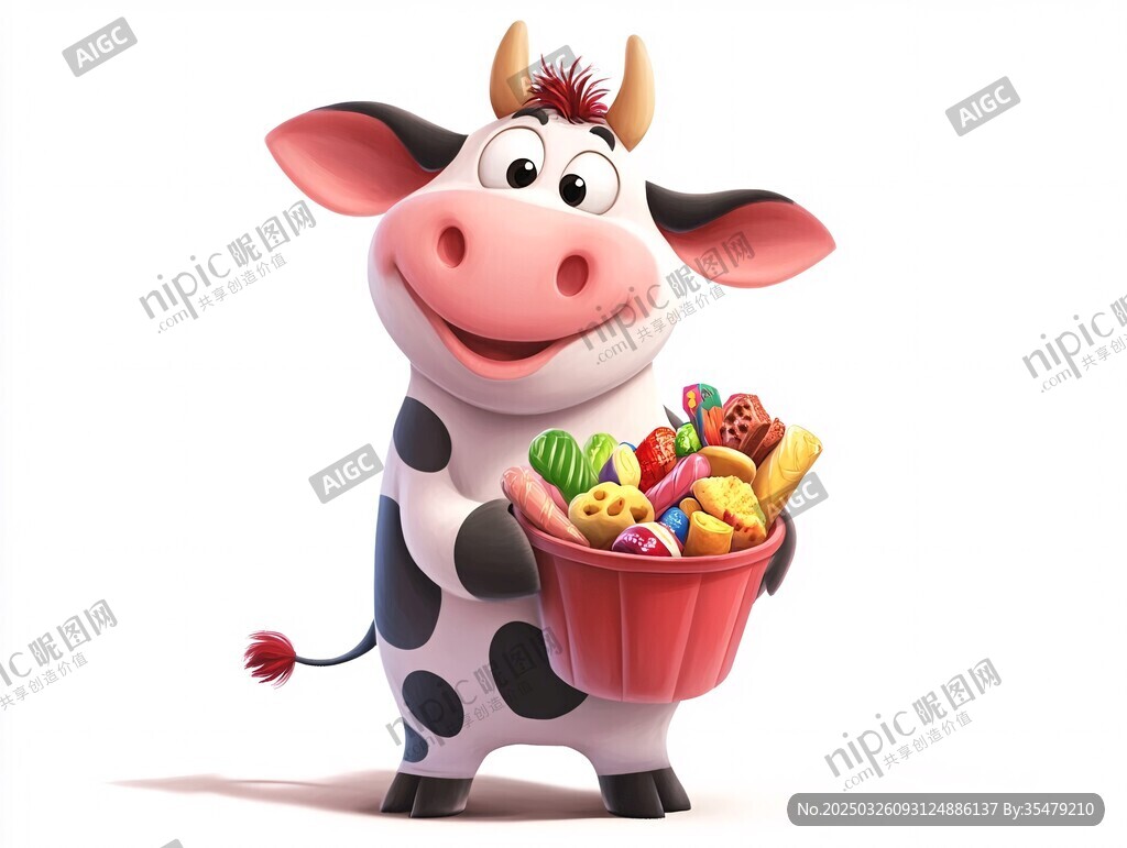 可愛小牛捧零食桶