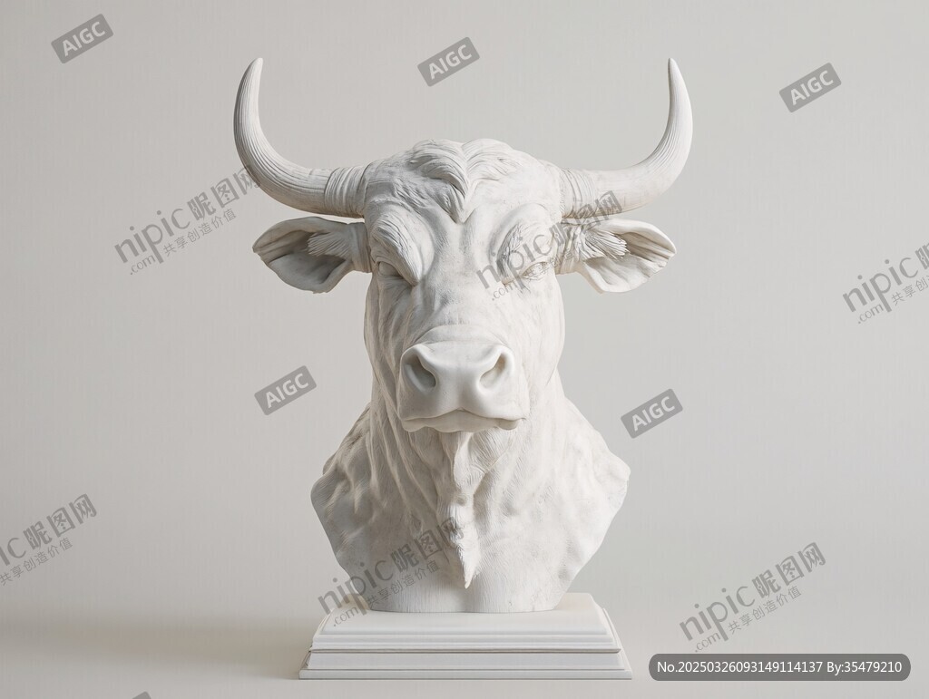 白色公牛雕塑 簡約藝術(shù)感