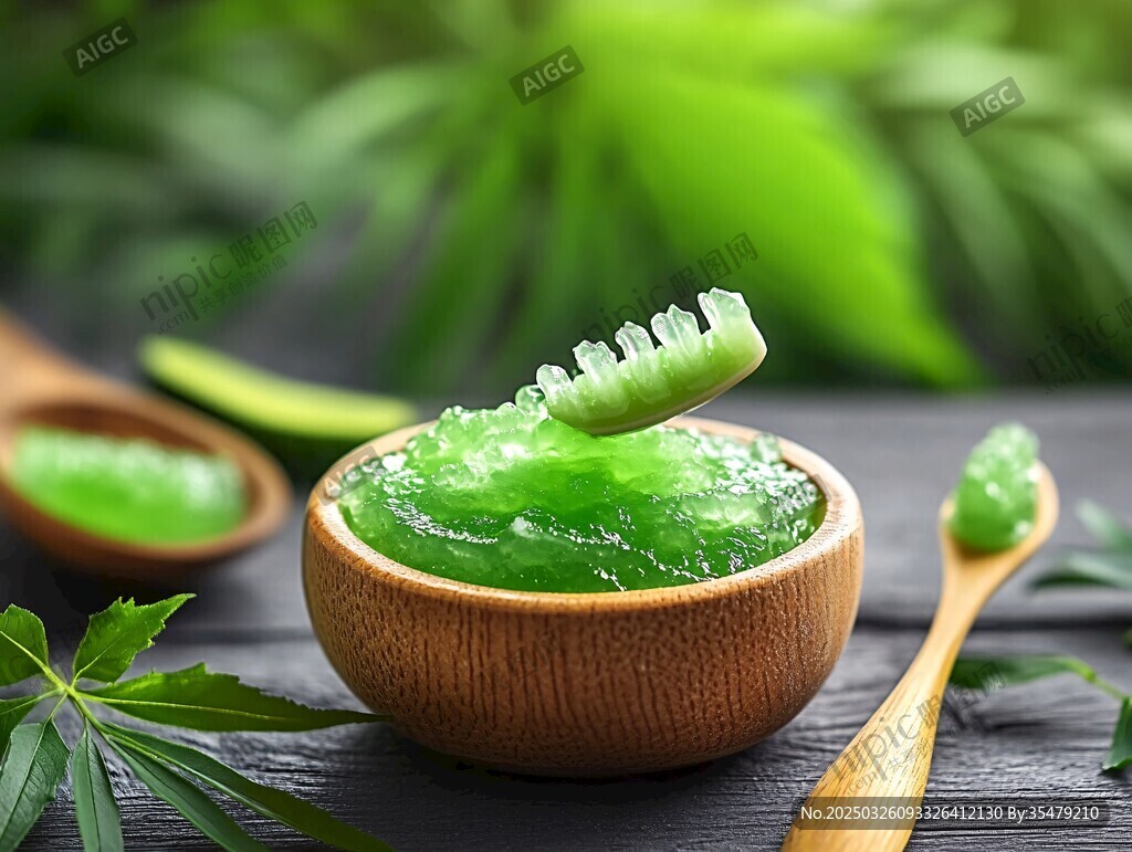綠色抹茶膏置于木碗中