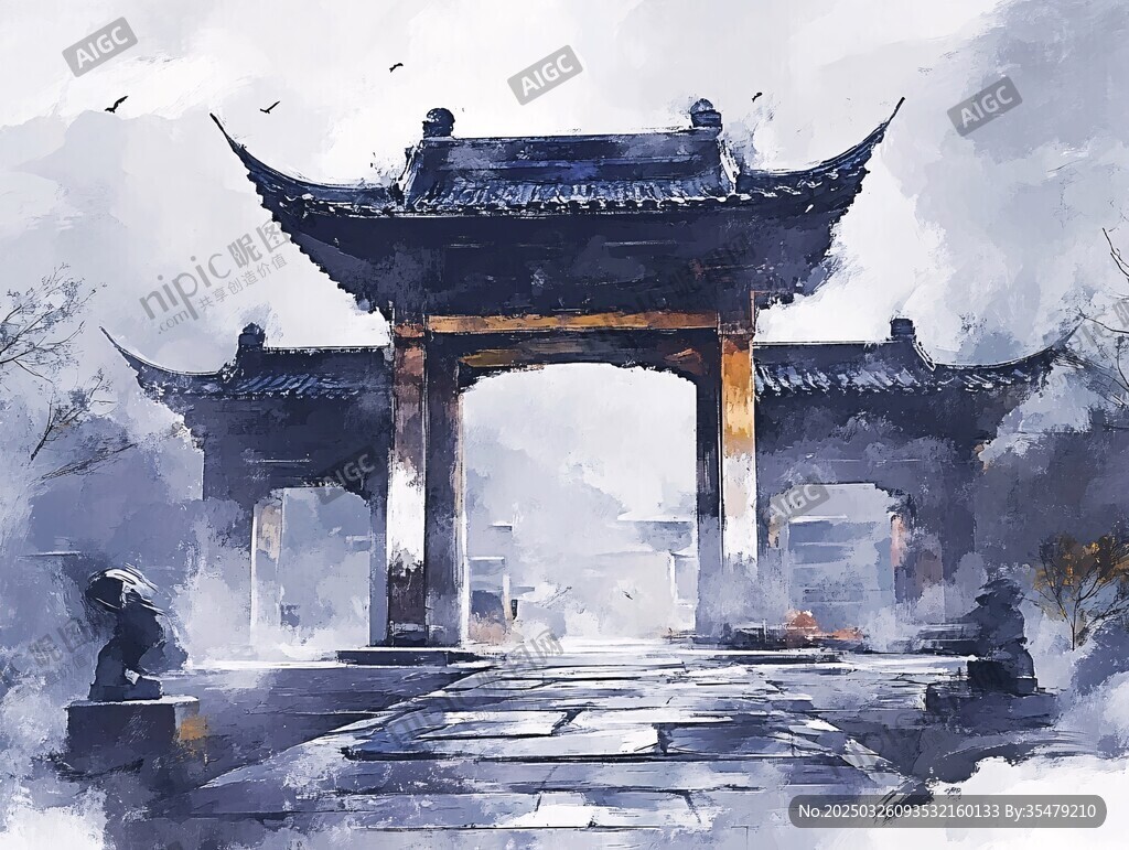 水墨古風牌坊圖