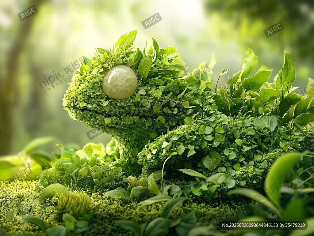 綠葉構成的奇幻變色龍形象
