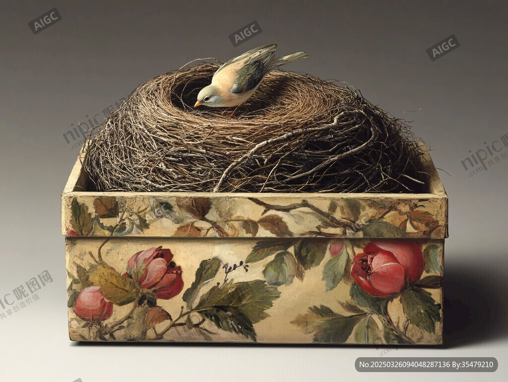 花鳥裝飾盒中的溫馨鳥巢