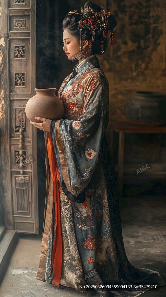 古風(fēng)華服女子持陶之韻