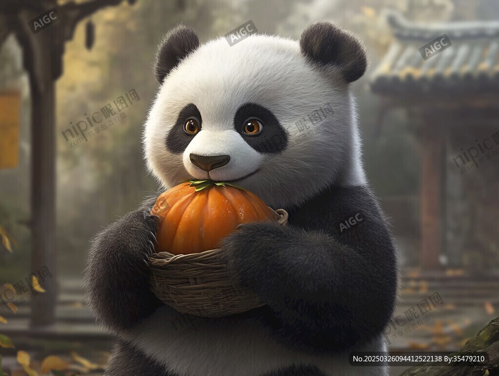 抱南瓜的可愛(ài)熊貓