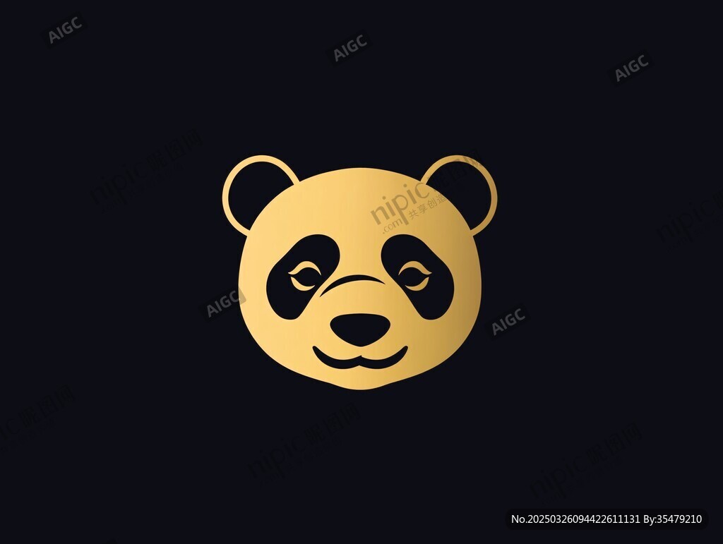 金色熊貓頭像標志設計