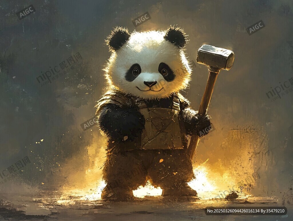熊貓工匠持錘威風凜凜