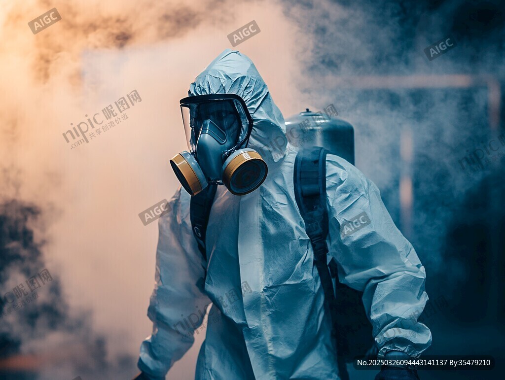 身著防護(hù)服的防毒人員