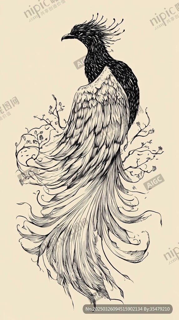 手繪鳳凰圖 線條優(yōu)美飄逸