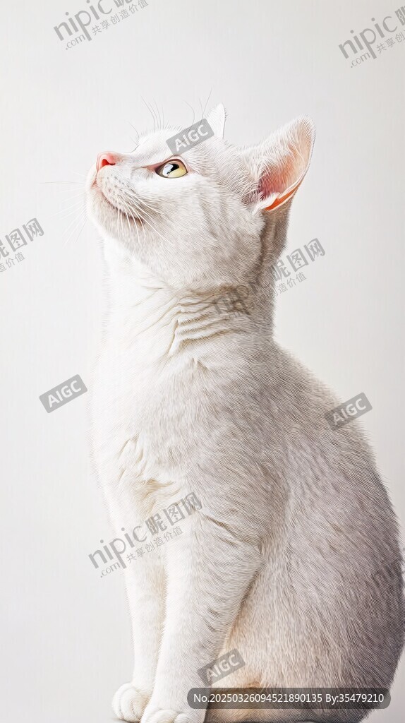 仰望的小白貓