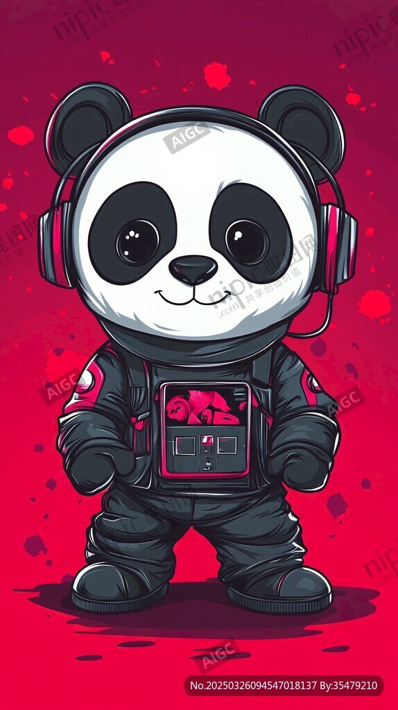 可愛熊貓宇航員形象插畫