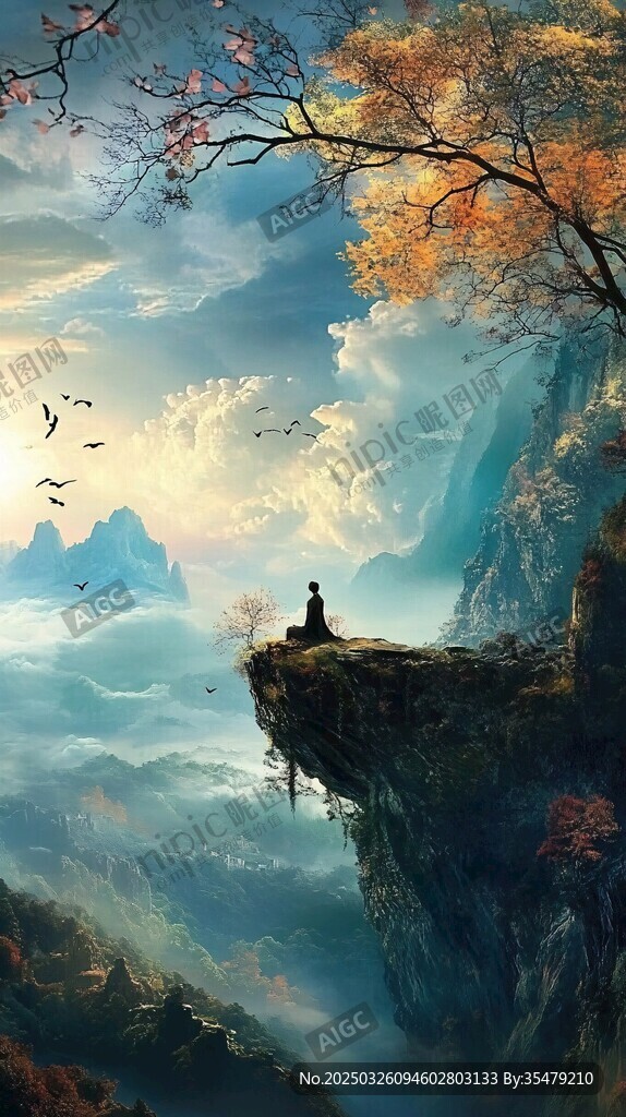 獨坐懸崖賞壯美秋景