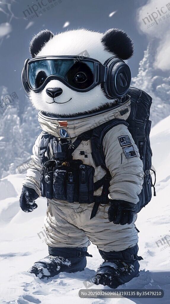 熊貓宇航員雪地英姿