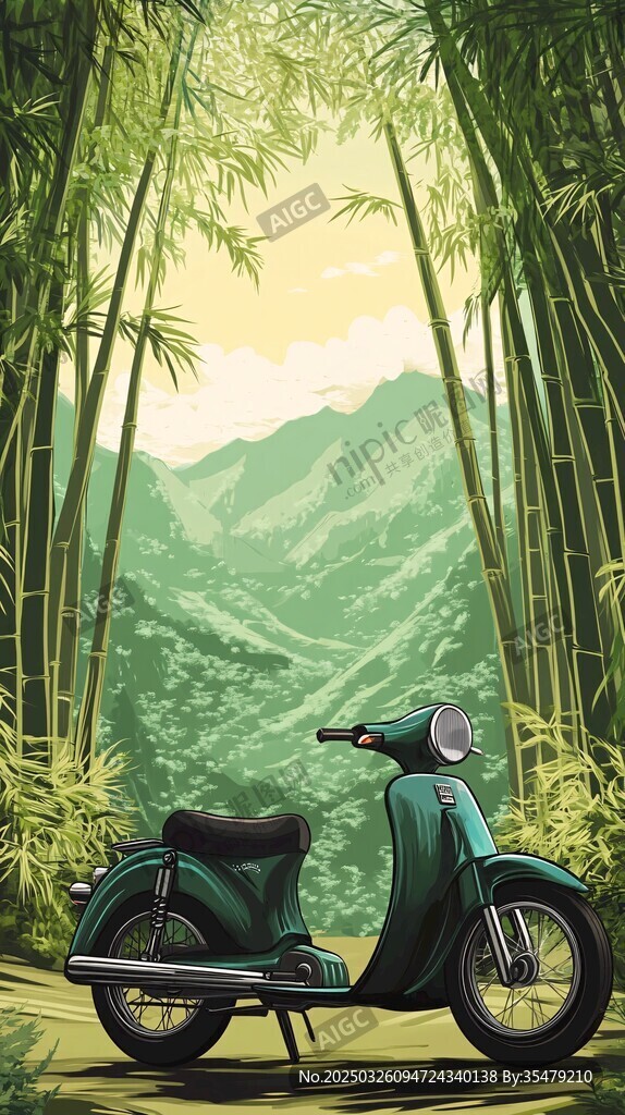 竹林中的復古摩托車之旅