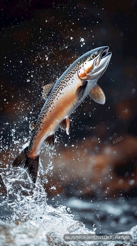 鮭魚躍水瞬間