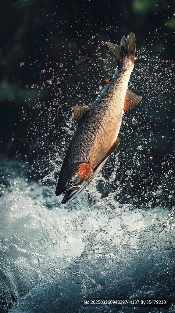 躍出水面的鮭魚