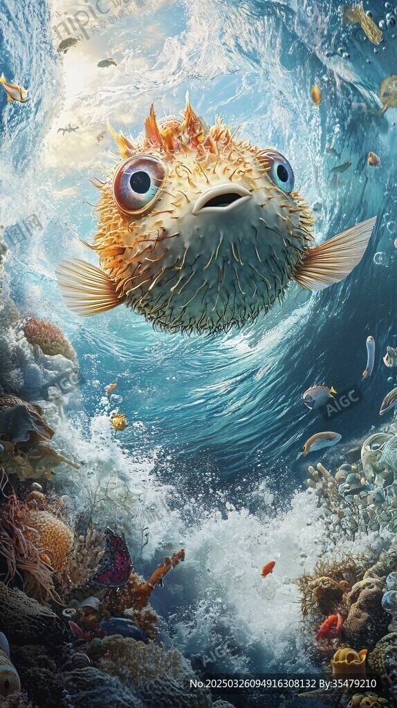 深海萌趣河豚暢游畫面
