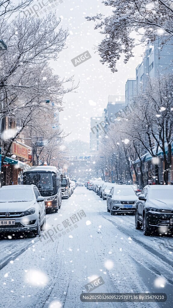 雪后城市街道的靜謐景象
