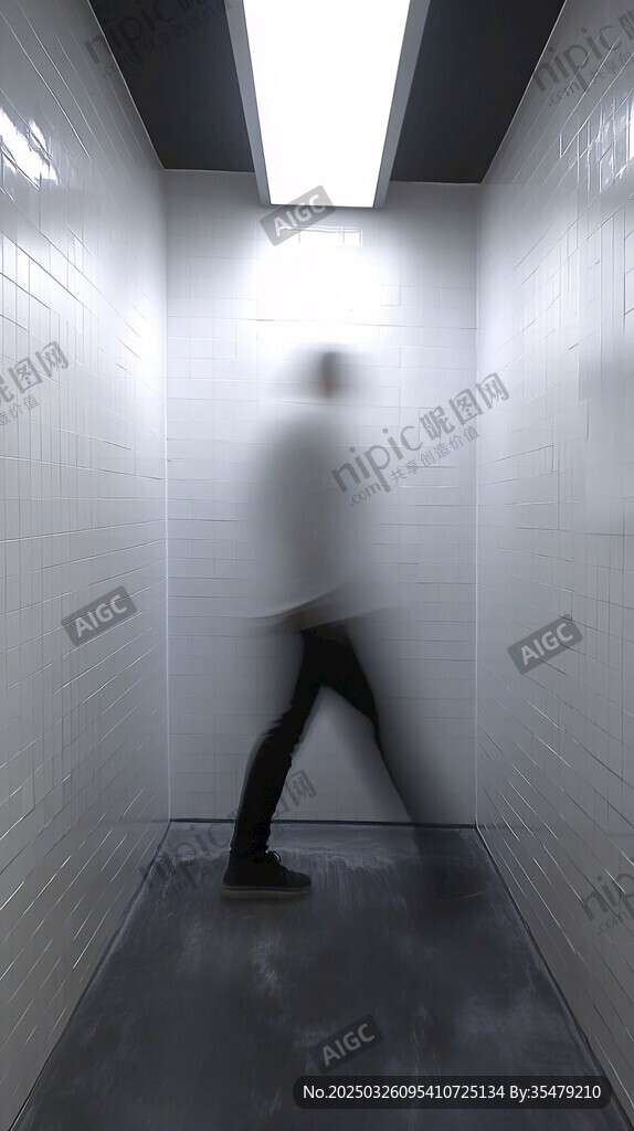 走廊中模糊行走的人影