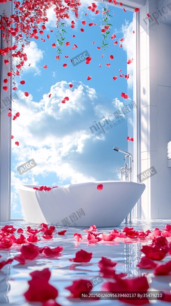浪漫浴室 花瓣與藍天共舞