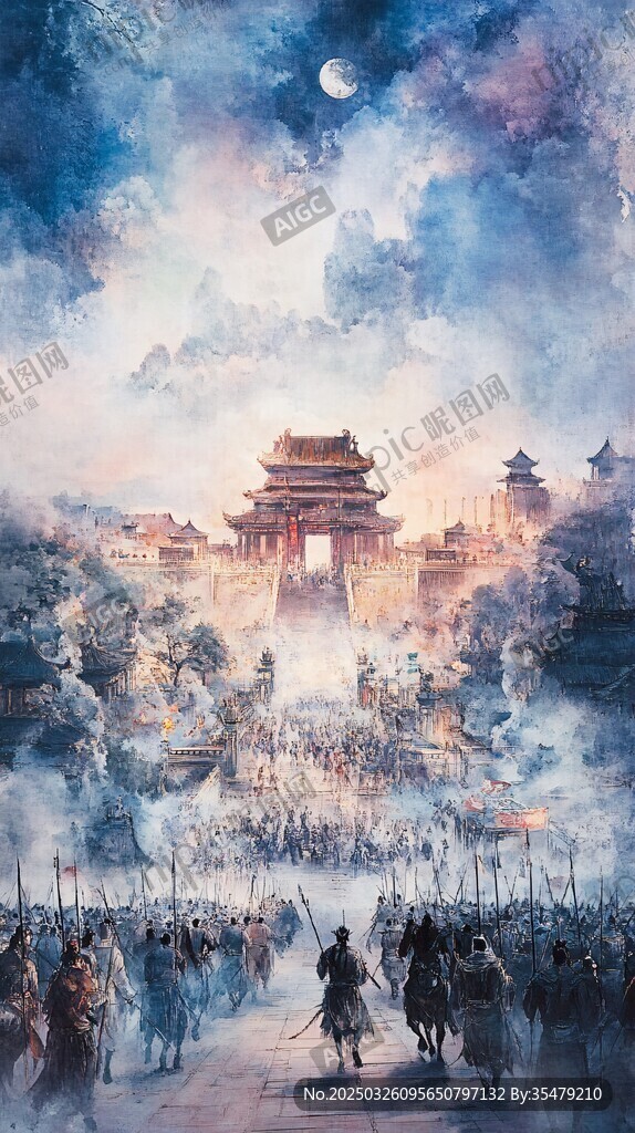 月夜下的古代行軍盛景