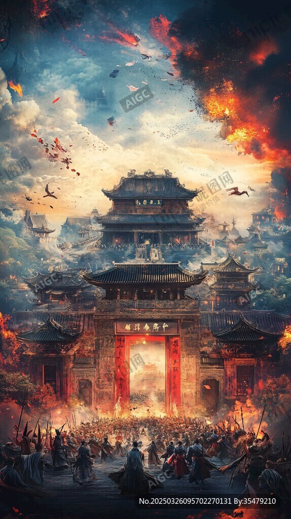 古城烽火下的壯麗歷史場景